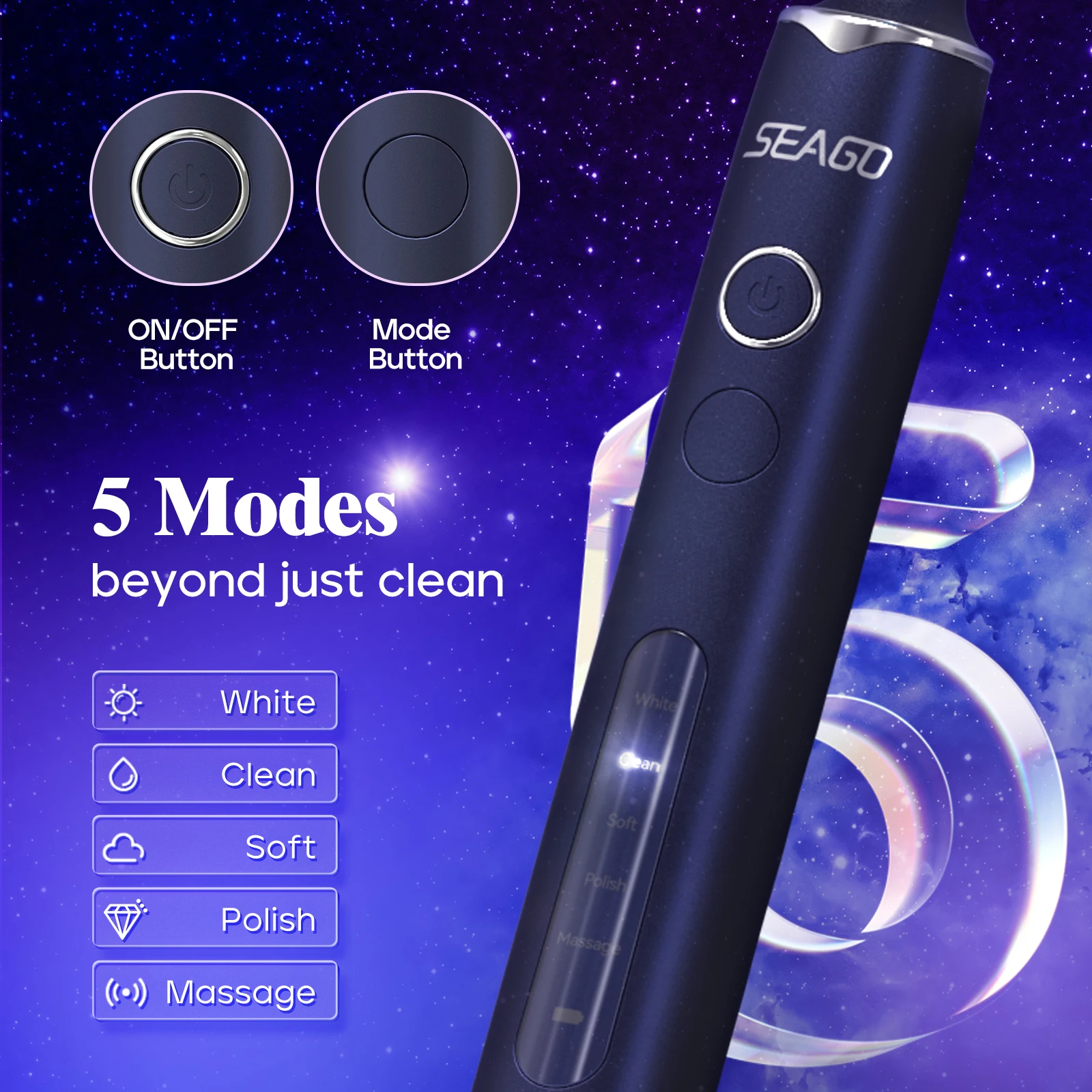 Seago SG-2603 New Arrival  Adult Automatic Long Battery Rechargeable 5 Brushing Modes Rotating Electric Toothbrush With IPX7