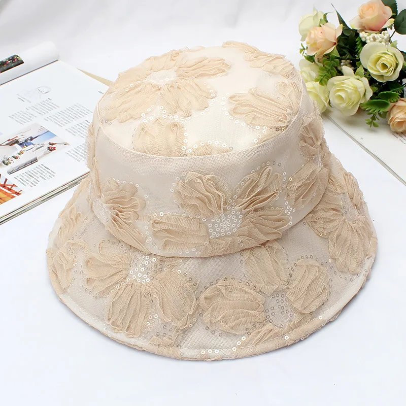 2024 Lace Flower UV Resistance Women Summer Popular Custom Logo Bucket Fisherman String Camping Outdoor Bucket Hat