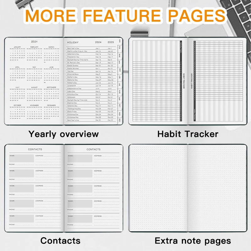 Custom Pu leather Monthly yearly Daily Diary Hardcover planner Organizer cover leather notebook set with pen