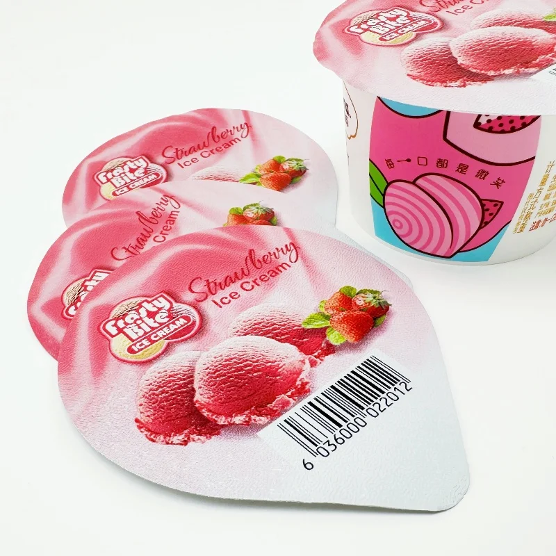 Custom Precut Printed Lids Colored Aluminum Foil Cover For Yogurt Easy Peel Plastic Yogurt Cup Lid