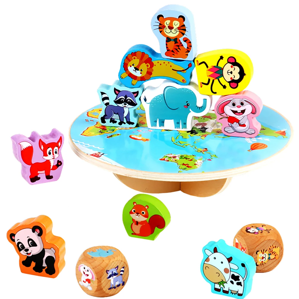 New Products Wooden Animal Stack Balance Block Test Puzzle Wooden Block Toy