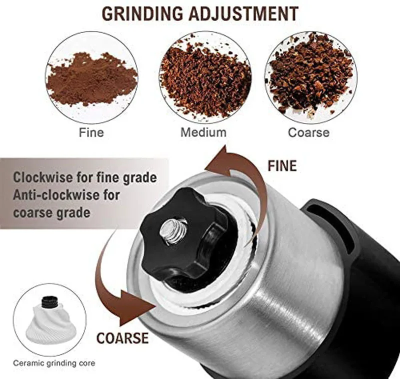 Popular Detachable Adjustable Mini  Portable Stainless Steel Mill Bean Manual Coffee Grinders