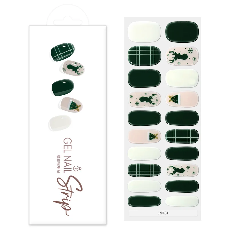 Christmas Semi Cured Gel Nail Patch Strips Pure Color Uv/Led Baking Lamp Gel Nail Polish Wraps Full Cover Gel Sticker