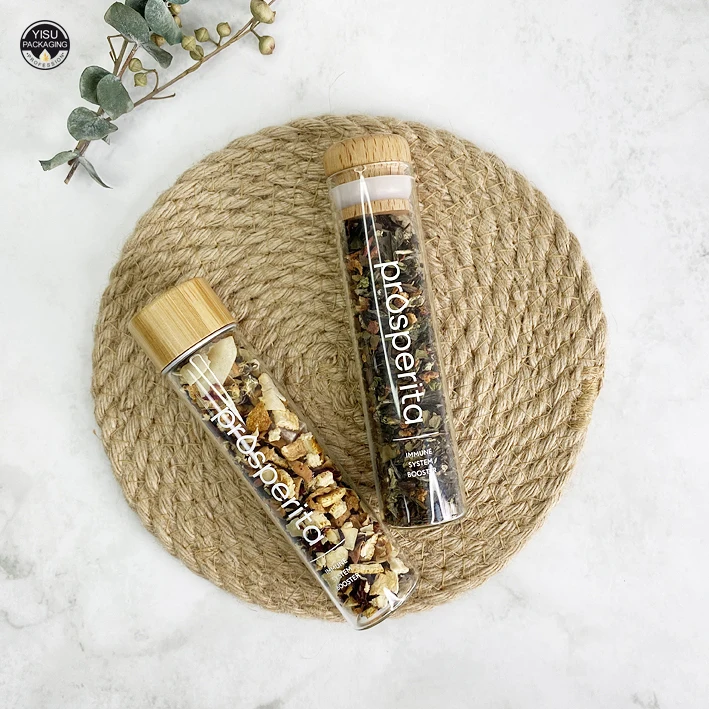 Custom flat bottom Borosilica glass test tube with bamboo lid