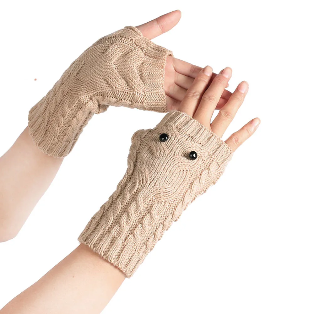 Owl style knitted leaky finger autumn and winter warm fashionable gloves