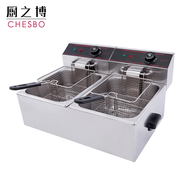 Commercial Double Oil Cylinder Oven Hot Pot Fried Chicken Grill Electric Deep Fryer Spiral Potato French Fries Frying Machine