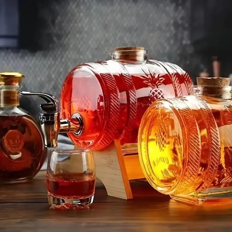 5L Transparent Glass Medicine Wine Barrel Juice Drink Bottle Sealed Brewing Tank Stainless steel faucet With Bamboo Base