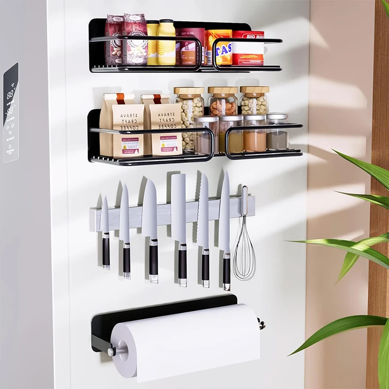 Magnetic Spice Rack Organizer Shelf for Refrigerator , Moveable Magnet Fridge Kitchen Organizers Storage