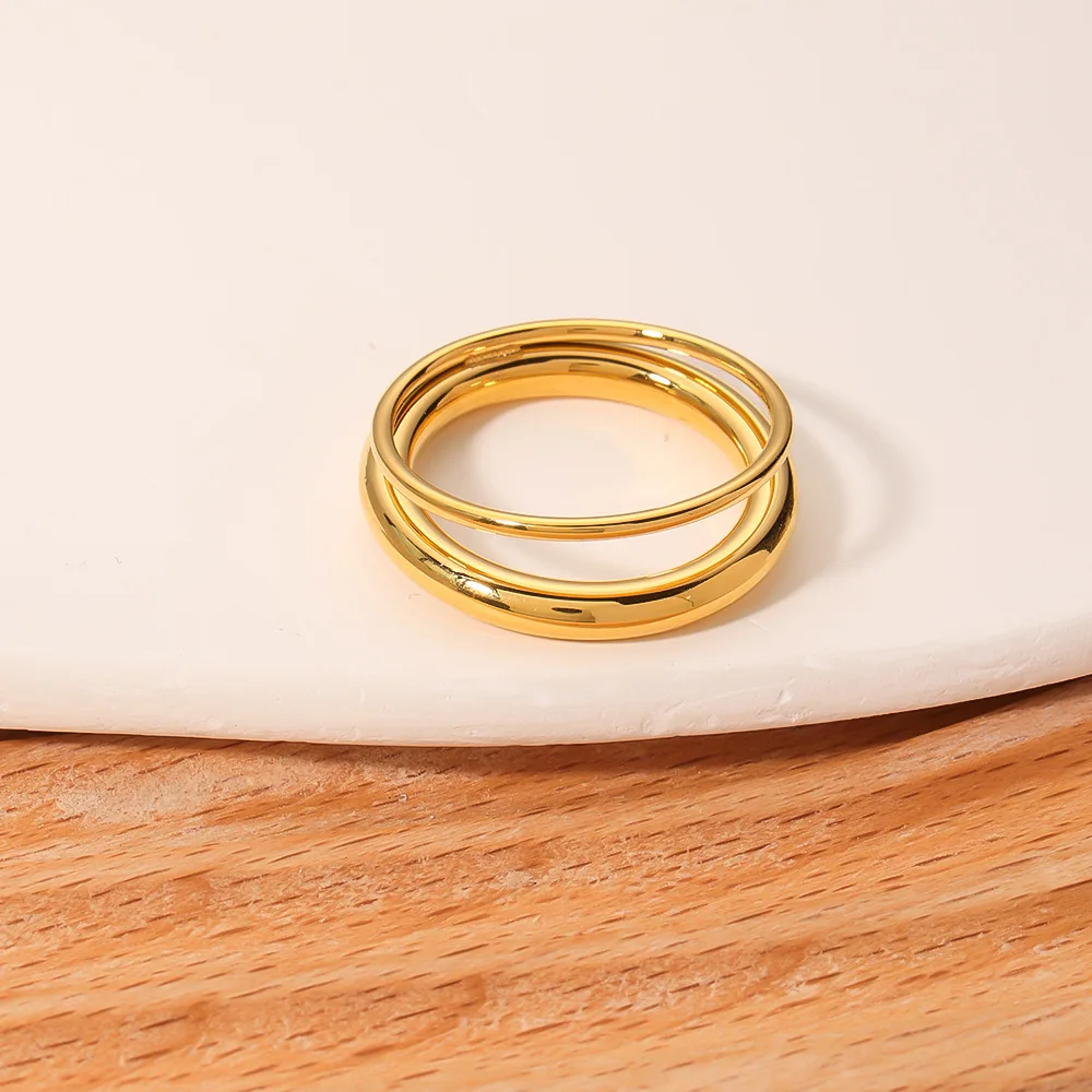 Classic Style18K PVD Plating Stainless Steel Double Layer Knuckle Women Ring Waterproof Jewelry