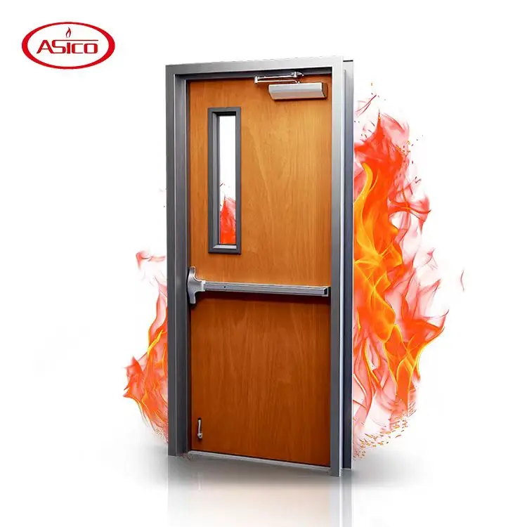 China Manufacturer Security Fire Wood Fireproof Fire Resistant Fire Rated Exterior Interior Single Double Wooden Door
