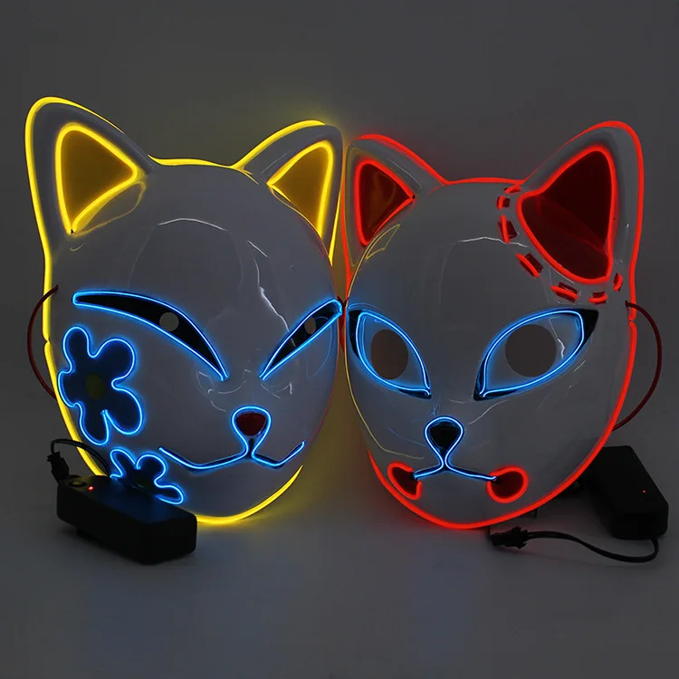 2024 Best Selling Plastic Glowing Face Neon Mask Multi Colors Halloween El Wire Light Up Led Rave Mask For Party
