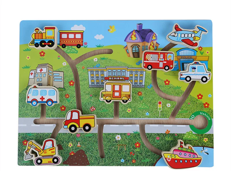 Kids early educational wooden undersea world puzzle toys submarine undersea skateboard