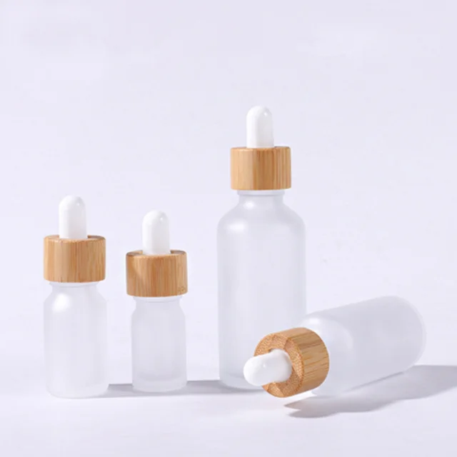 20ml 30ml Bamboo Wood Dropper Glass Bottle 15ml Frosted Glass Bottle Transparent Skin Care Refined Oil Glass Bottle