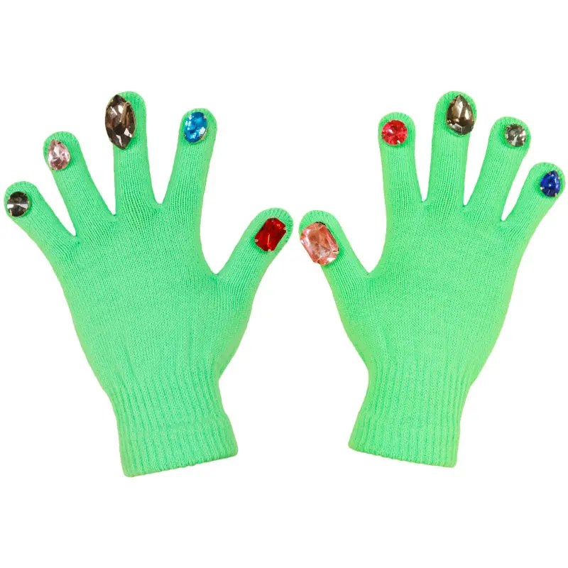 Autumn and Winter Creative DIY Colorful Diamond Knitted Warm Gloves Jewel Band Diamond Gloves