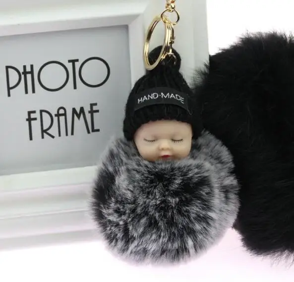 2019 hot selling faux fur ball baby doll keychain