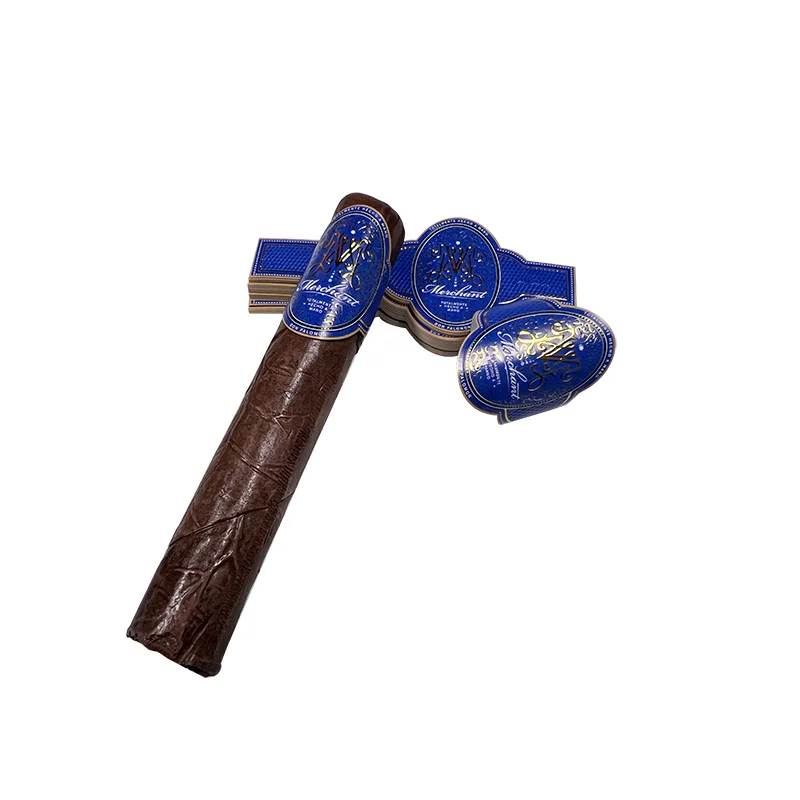 Custom Adhesive Cigar Ring Label with Gold Foil Embossed Logo Soy Ink Flexography Band Label for Stickers