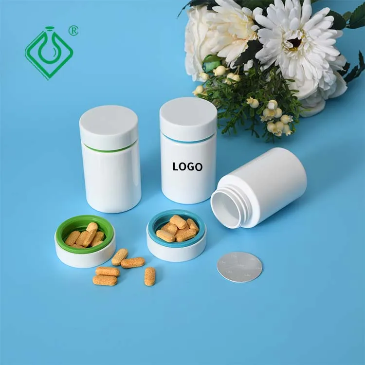 Wholesale pet 200ml vitamin bottle black flip top lid vintage white capsule vitamin bottle