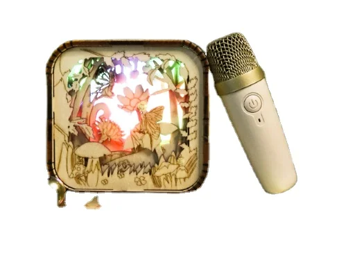 Деревянный динамик Bluetooth резная деревянная лесная иллюстрация k песня микрофон