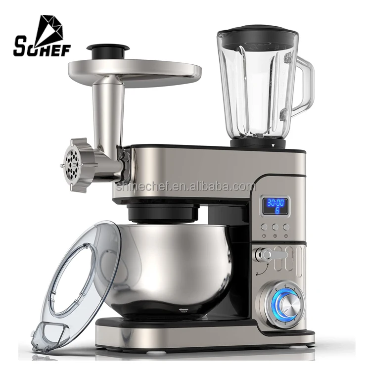 6.5 QT LCD Display Kitchen Electric Mixer Tilt Head Food Mixers With Blender Meat Grinder