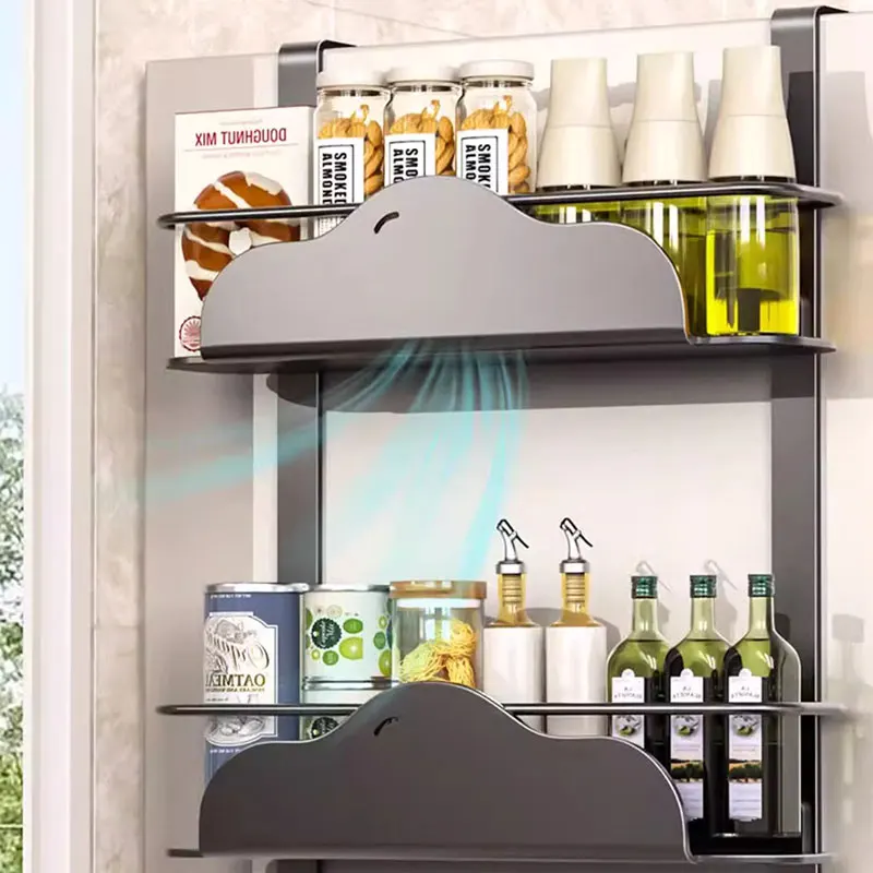 Magnetic Refrigerator Spice Rack 3 tier Scalable Organizer with 6 Hook Seasoning bottle shelves for Kitchen Accessories Storage