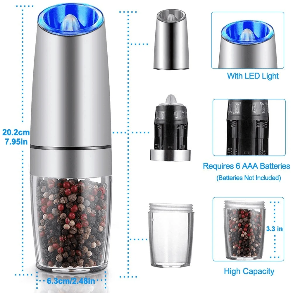  Battery Electric Operated Spice anti gravity Salt and Pepper Grinder Set Mill with LED Light MILLS Stainless