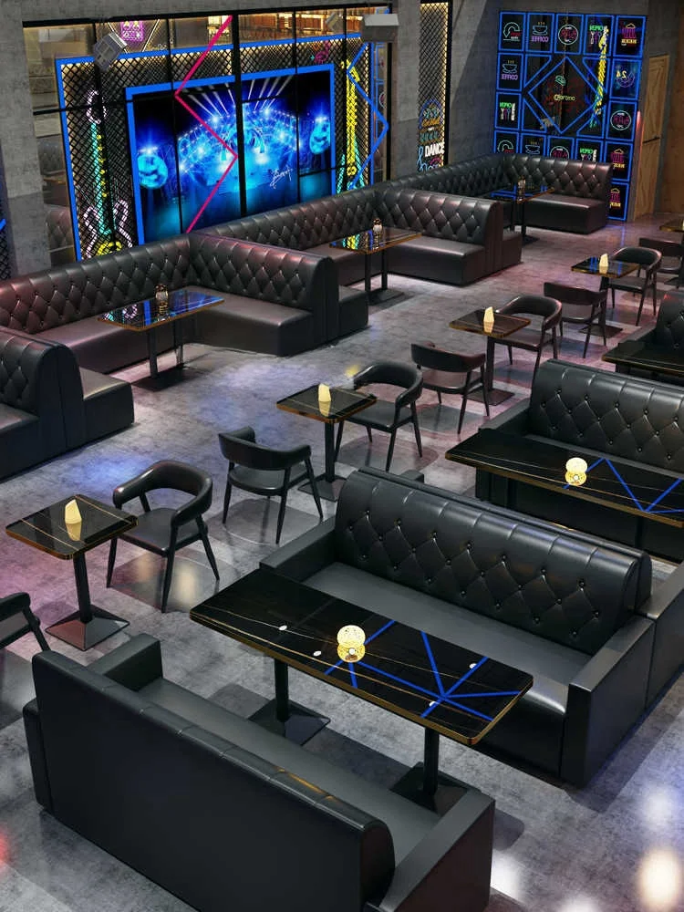 Vintage Bar Western Cafe KTV Music Dining Bar Leather card seat sofa table and chairs