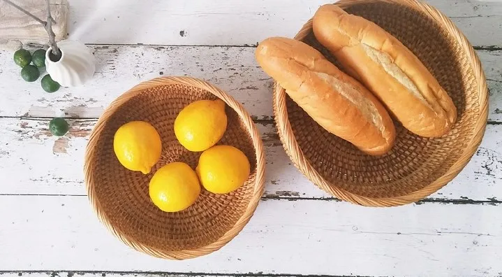 Wholesale Pretty Wicker Rattan Wooden Utensil Rotan Handmade Woven Handcraft Food Storage Serving Basket
