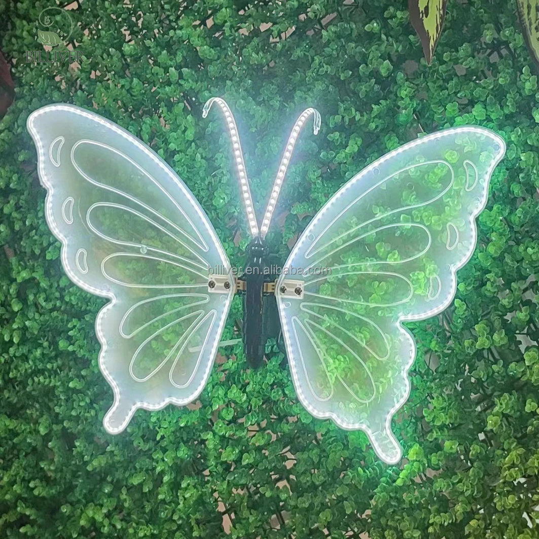 outdoor LED wedding Christmas decoration props garden light up Electric luminous Butterfly wings moving butterfly wall lamp
