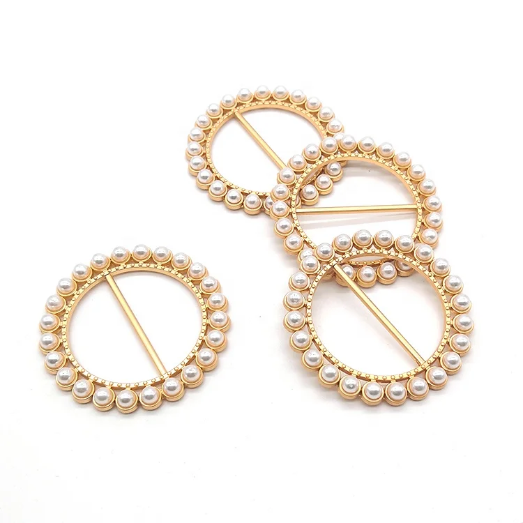 Champagne gold rhinestone metal scarf buckle round slide buckle for decoration/invitation