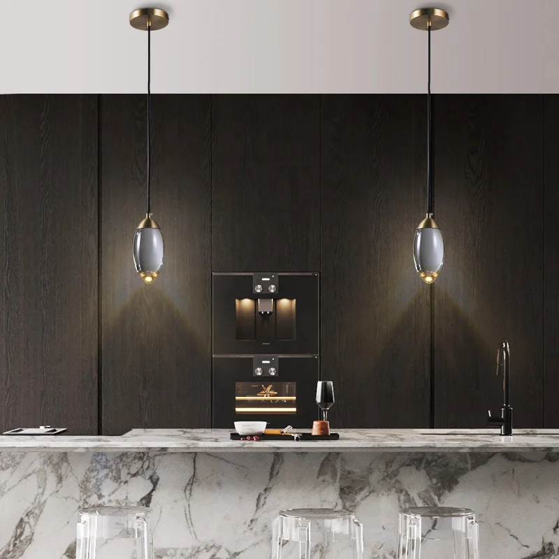 Modern Crystal ball LED Pendant lights Nordic Copper lighting bedroom bedside single head lights bar corridor small Hanging lamp