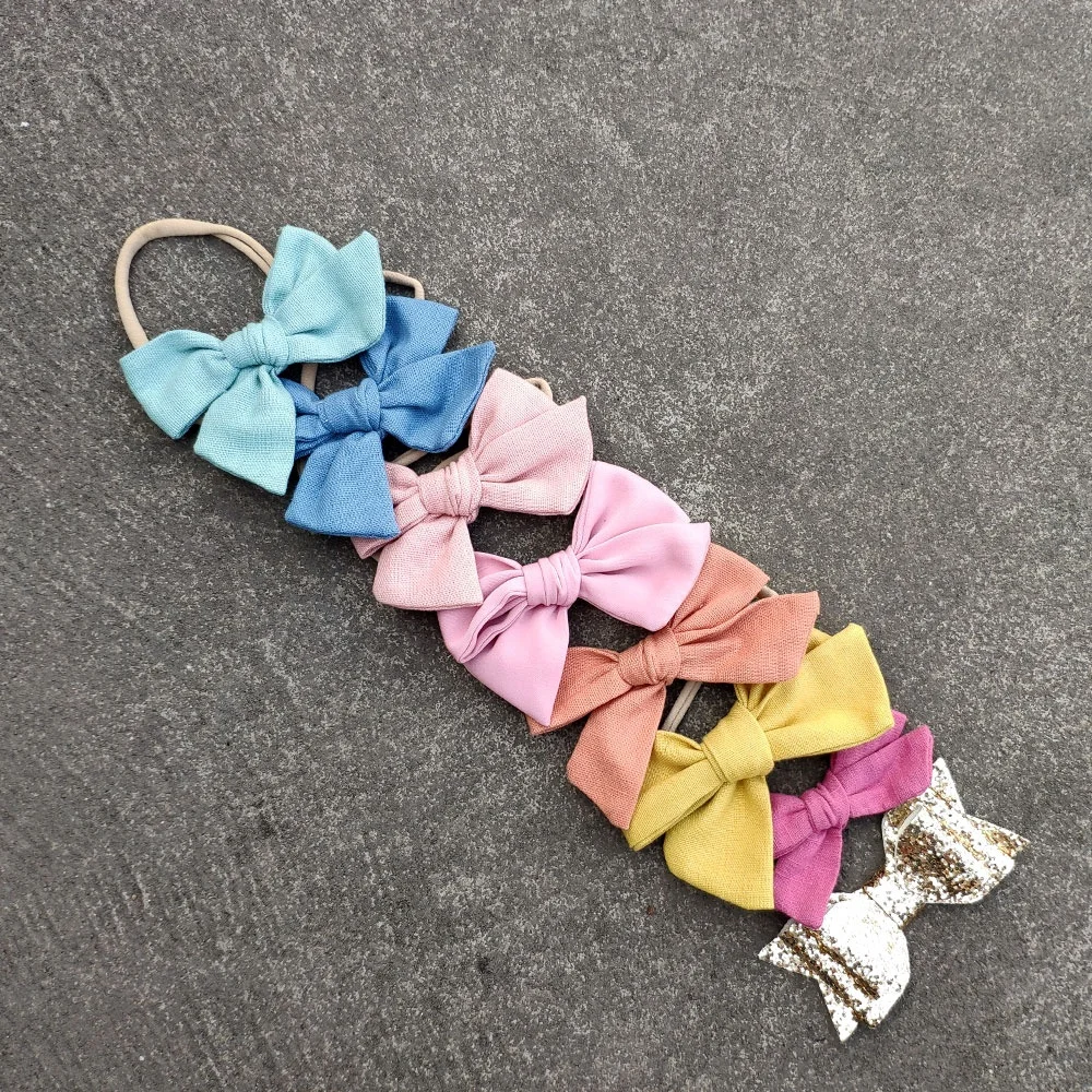candy color linen piggy pastel hair bow for baby girl for spring and summer