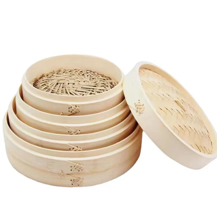 New Arrival 10/15/20cm Chinese Dumplings Bamboo Steamer Cooker with Lid Steamer Fish Rice Vegetable Basket Kitchen Cook