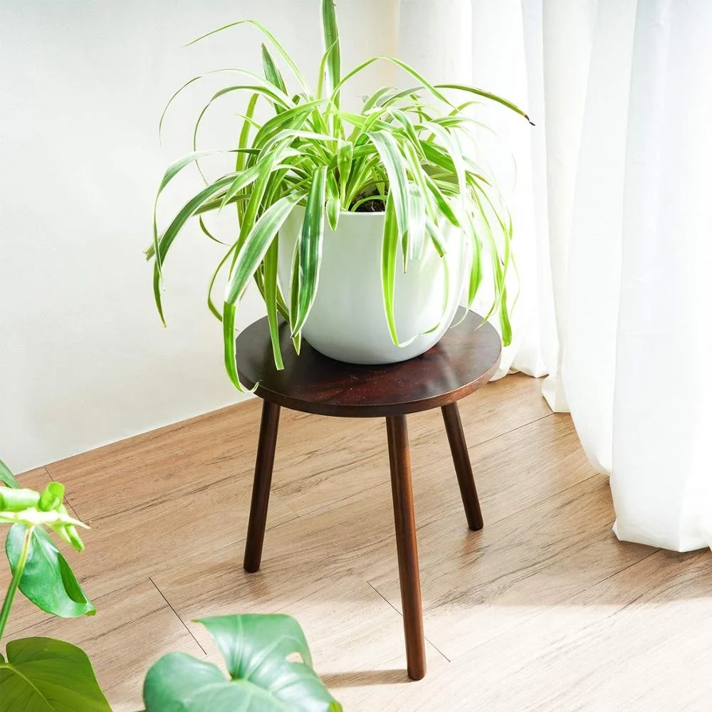 Mid Century  Indoor Tall Plant Stand Wood Planter Holder for Flower Pots, Small Round Side Table, Modern Home Decor