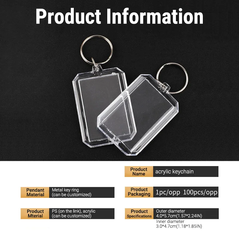 Wholesale octagonal blank acrylic picture frame keychain diy creative open lid transparent keychain