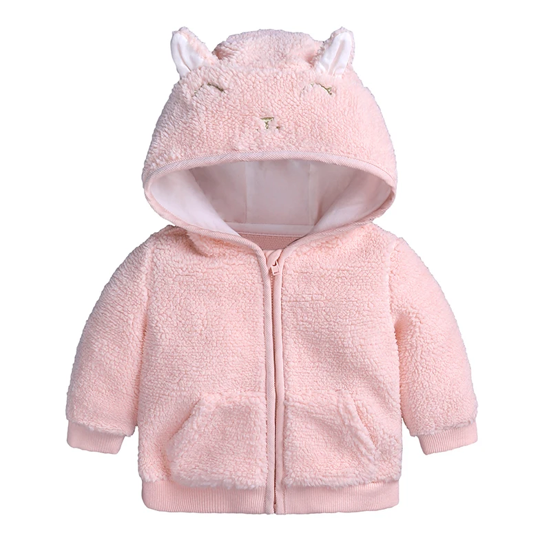 
Cute pink hooded outwear fleece warm winter baby toddler girl coats 
