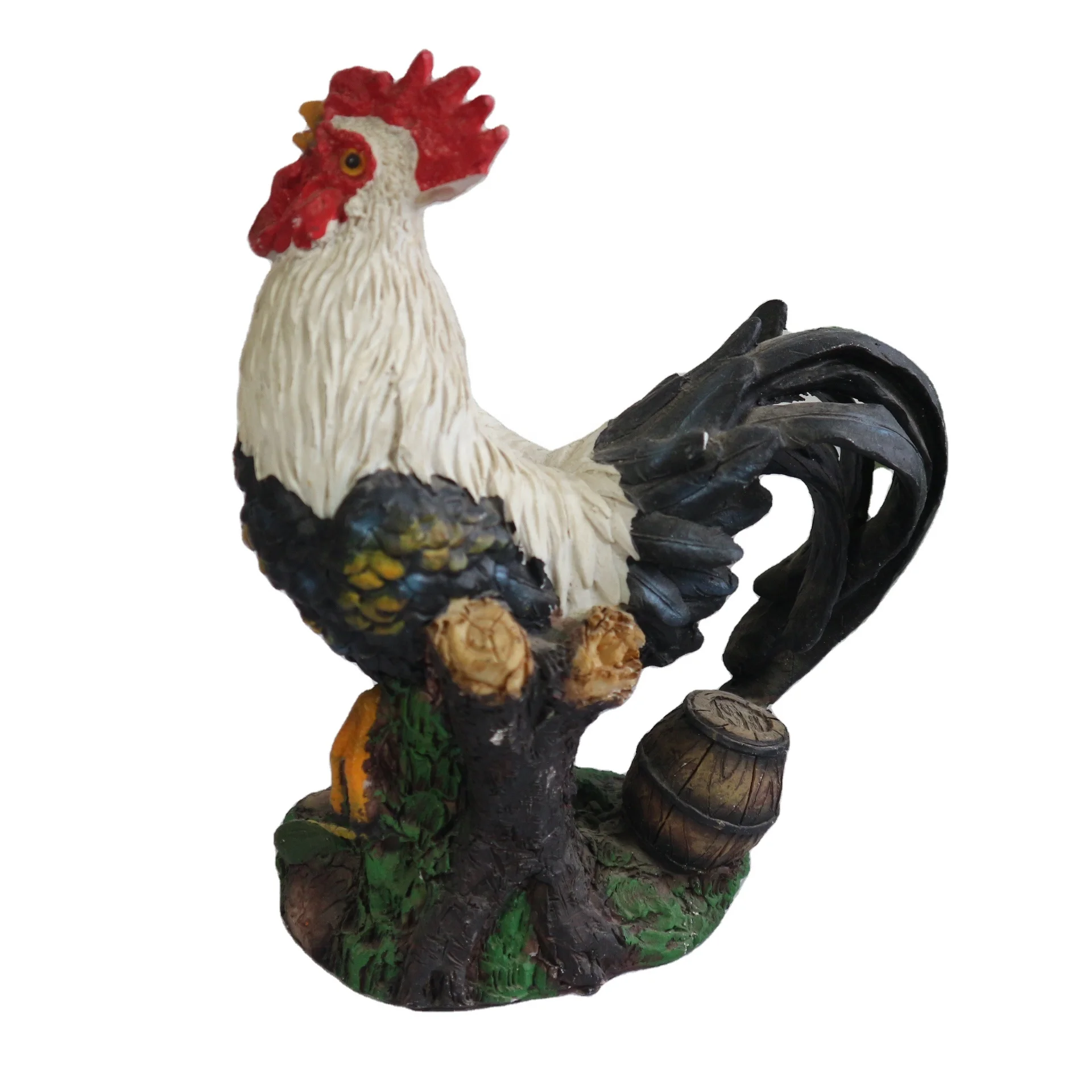 Red Chicken and Rooster Figurine Indoor Decorative Sculpture Model Artificial Style Resin Statue for Home Decoration
