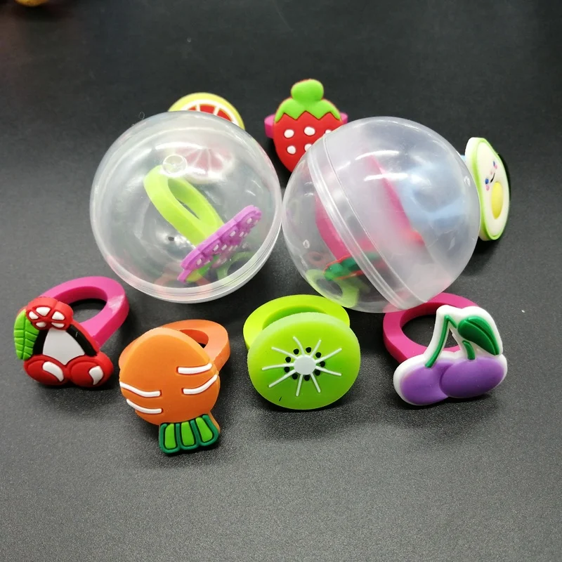 Wholesale Plastic Toy Promotional PVC Fruit Finger Ring Novelty  Kids Girl Toys  For  35mm 45mm 50mm Capsule