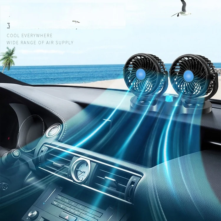 Car fan double head 12v 24v large truck strong silent USB household large wind car car cigarette lighter