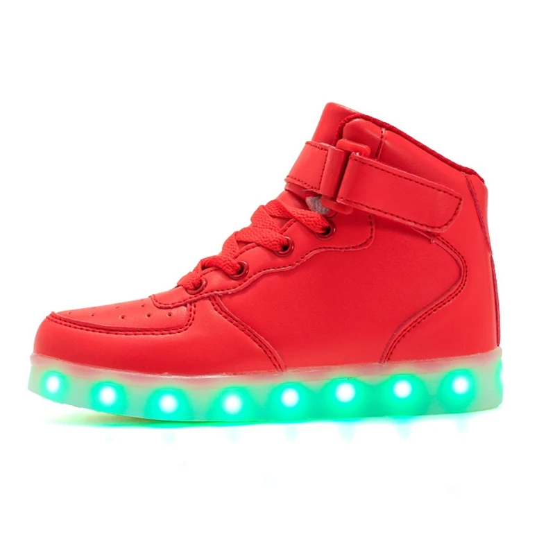 Cheap High Top Light UP Fashion Sneakers Adult Led Skateboard Shoes Comfortable Kids Flashing Light Shoes USB