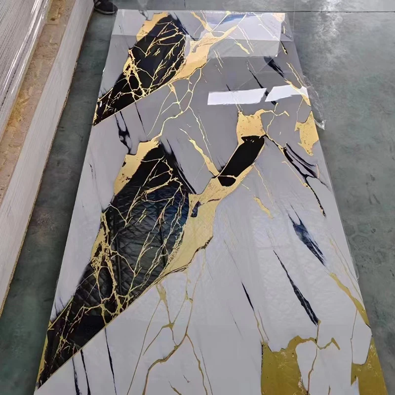 High quality coated kitchen cabinets high gloss wall marble panel for bathroom pvc marble panel
