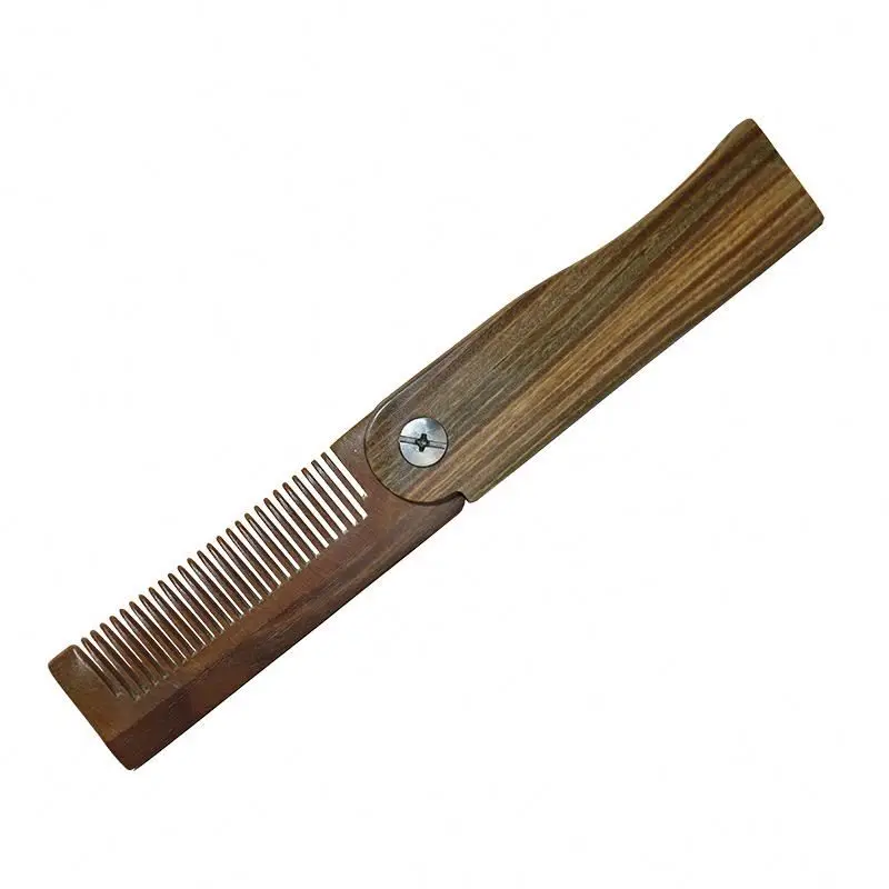 Hot Sale Eco-friendly Natural Folding Long Handle for Man Beard Rat Tail Wide Tooth Parting Green Sandalwood Hair Comb Set
