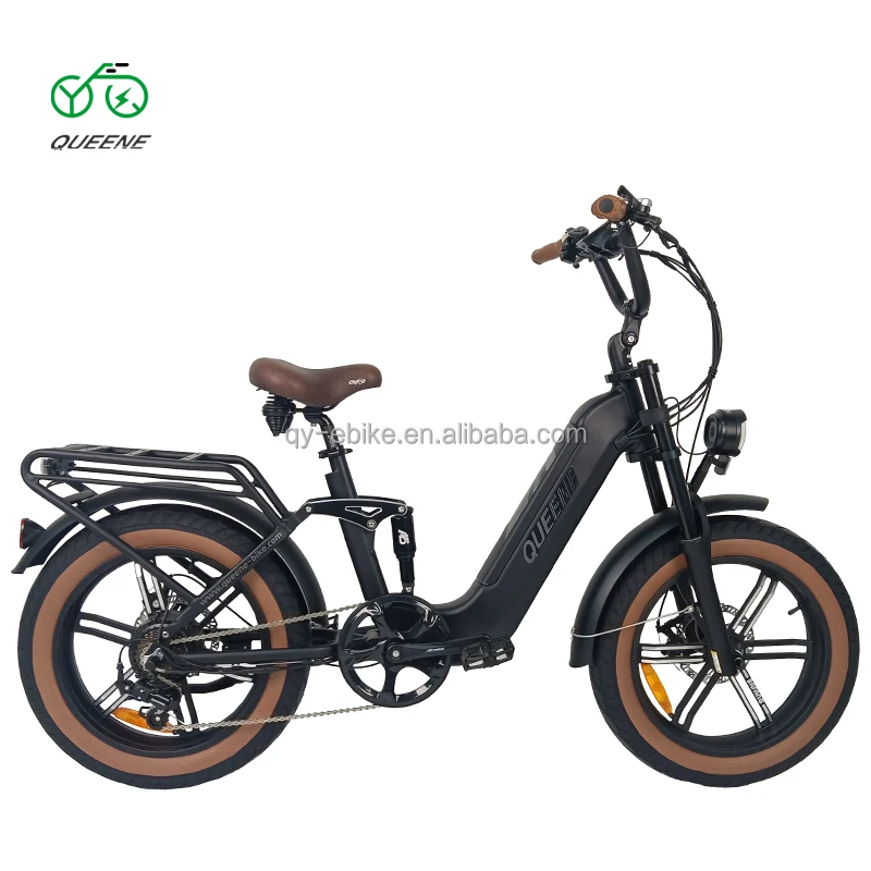 QUEENE Urban Electric Bicycle 20inch Fat Tire E-bike with 500/750W/1000W Power 48V Voltage 25km/h Speed Adult Fatbike