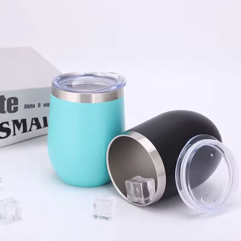 12oz Stainless Steel Egg Tumbler Double Wall Insulated Wine Cup with Lid Small Size for Coffee or Tea Mugs