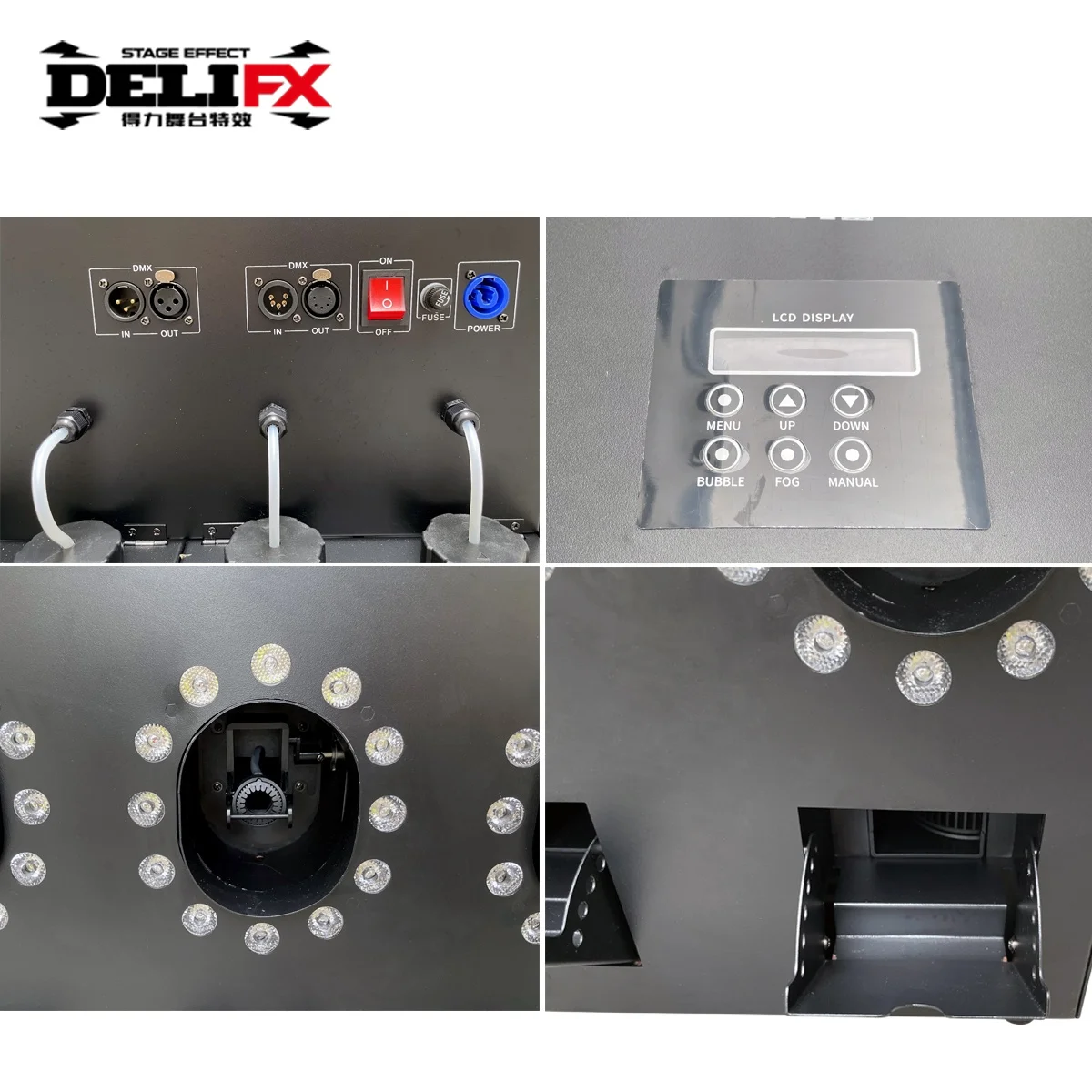 3 Min Heating Up 4-head Bubble Fogger Spray Up to 3-5m DMX 8 Channels Colour Smoke Bubbles Machine for ceremony and performance