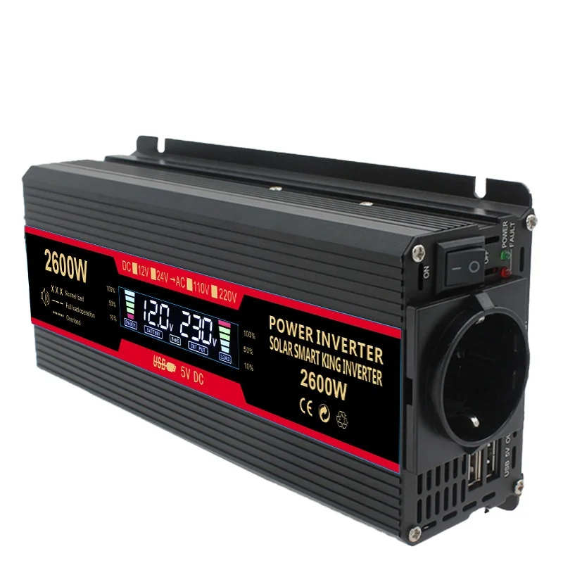 DC 12V к переменному току 220V 1500W/2000W/2600W модифицированный синусоидный инвертор с ЖК-дисплеем 2 зарядных порта USB для автомобиля трансформатор конвертер ЕС разъем питания