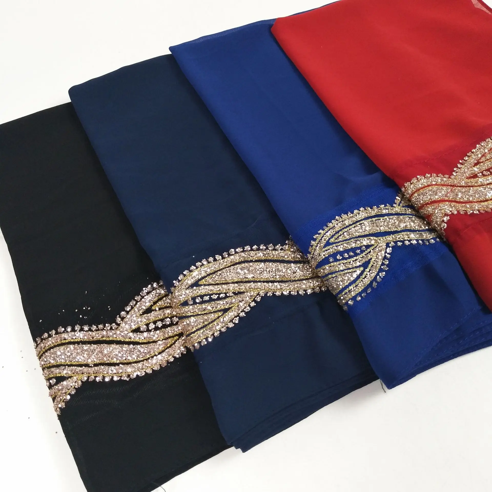180*75 CM Malaysian Gold  Rhinestone Shawl Hijab Female Plain Chiffon Scarf Hijab