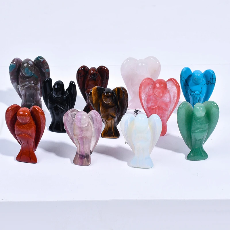 Natural Crystal Quartz Jade Amethyst Stone Statuette 2 3 4 Inch Statueangel Carving Crafts Decoration Gemstone Angel Statue