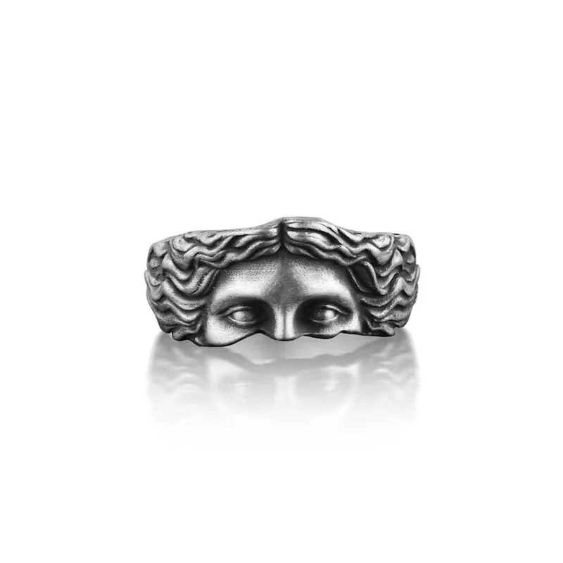 European American Retro Thai Silver Opening Adjustable Ring Unisex Creative Venus Mask Expression for Wedding Anniversary Gift