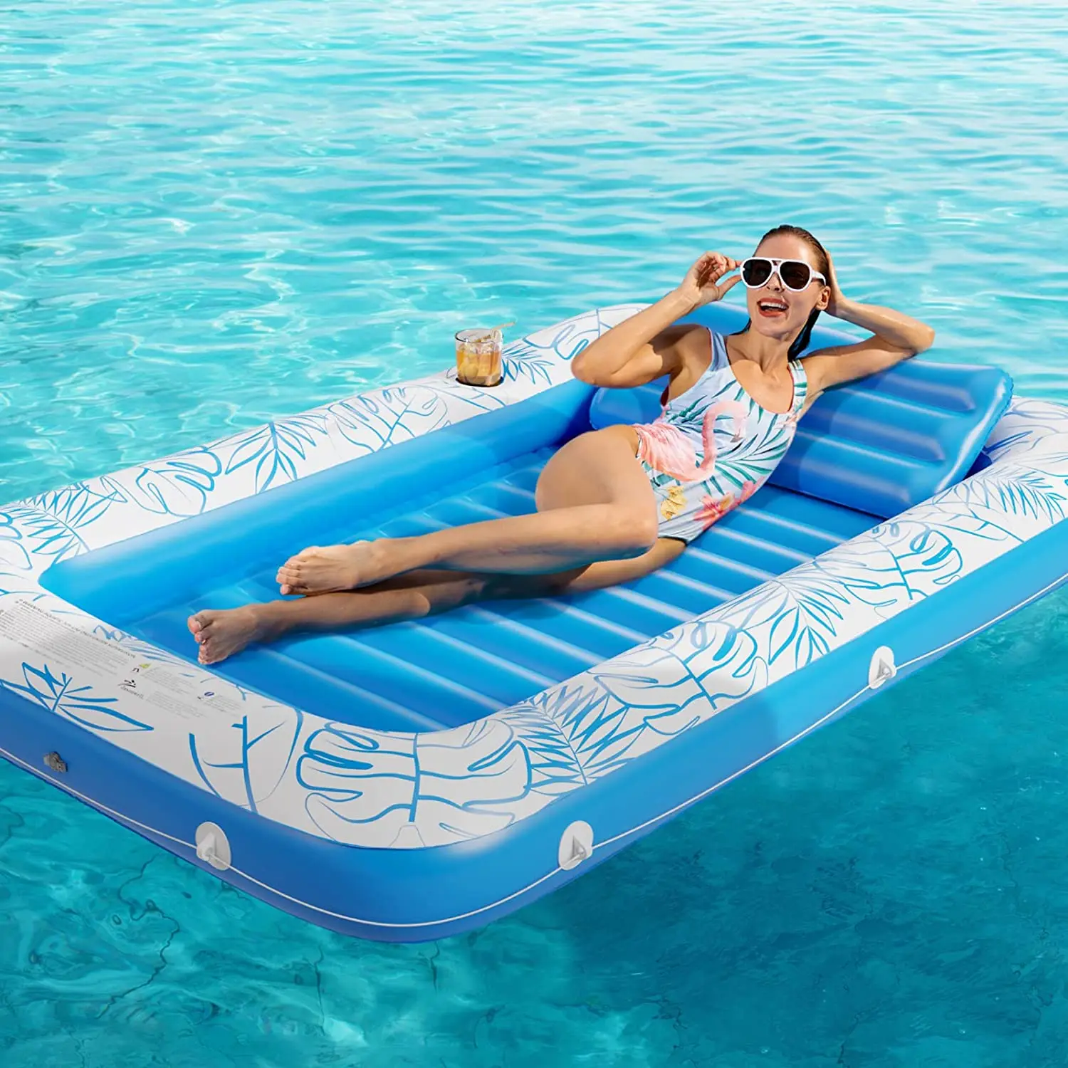 Outdoor Folding Swim water lazy lounge luxurious wide inflatable floating cushion for swimming pool raft floatie toys