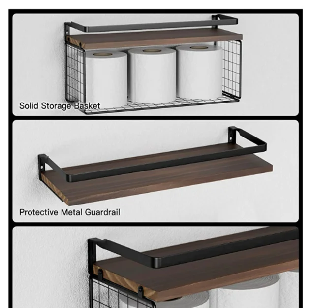 QUAWE Shower 2 Pack Rustproof Shower Rack Hanging Wooden Black Shelves Bar Wall Shelf Cabinet Organizers